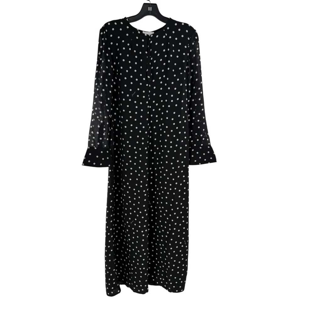 GANNI Polka-Dot Crepe Midi Dress Black White Long Sleeve Size 36  US 4 NWT